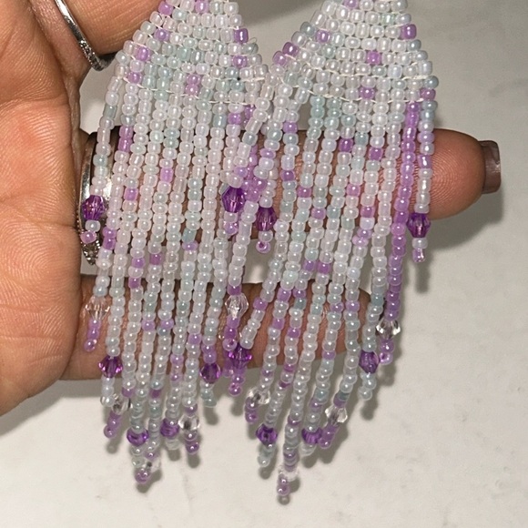 Chic Lavender Beaded Earrings - Picture 4 of 4